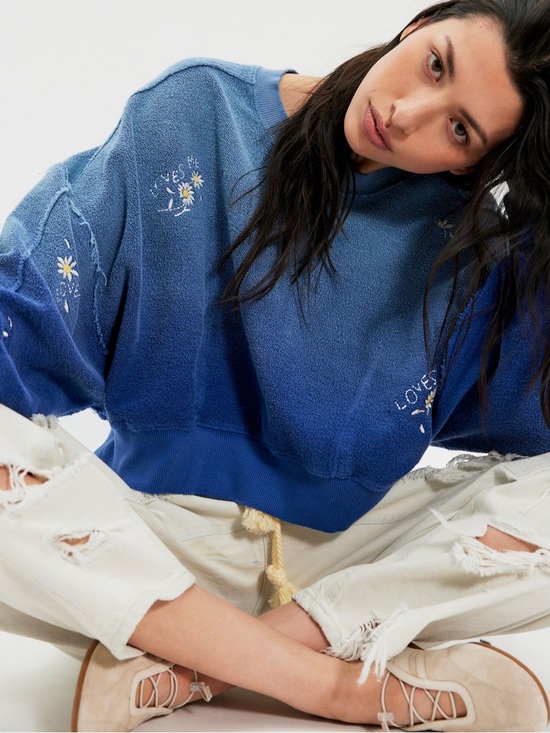 Tricia Fix Tops - Free People xTricia Fix Blue Ombre Daisy Embroidered Cropped Sweatshirt